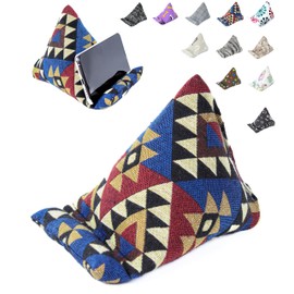 STEPHAN AND THEODORE Handmade Phone Pillow Holder - The Wedge Mobile Device Stand - Fabric Phone Stand for All iPhones, All Smartphones! 7 x 6.1 x 5.5 Inches (Rhombuses Red-Blue)
