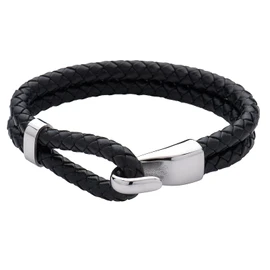 LUCKMAN Pulsera Hombre Original, Brazalete de Cuero Piel Vegana y Acero Inoxidable Color Plata – Joyería y Accesorios para Hombre, Regalos para Hombre Originales Cumpleaños y Regalos para Papá, Modelo Quentin