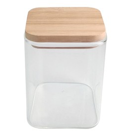 Birambeau Square Glass Jar with Bamboo Lid, Size: 8 x 8 x 10 cm