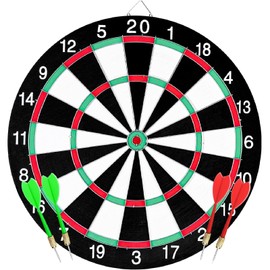 Dartboard with Arrows, Beginner Steel Dartboard Made of Paper Board, Double-Sided Playable, Dart Board with 4 Darts, Number Ring Dartboard Set with Dart Tool, Wall Mount (12 Inches)