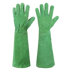 HANDLANDY Ladies Leather Gardening Gloves, Thorn Proof Long Gauntlet Garden Glove, Elbow Length Rose Pruning Gloves (Small, Green)