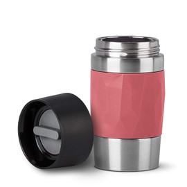 Emsa N21604 Travel Mug Compact Thermo/Insulated Stainless Steel Mug 0.3 Litres Hot 4 Hours Cold 8 Hours BPA Free 100% Leak Proof Dishwasher Safe 360° Drinking Opening Coral Red