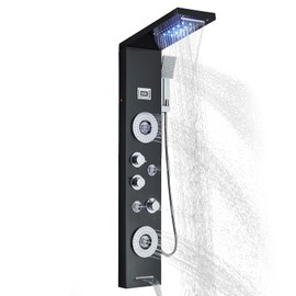 AlenArt Shower Panel Tower System Rainfall Waterfall Shower Head with Body Jets Stainless Steel Rain Massage System 5-Function High Pressure Shower Panel Tower System,HFT8029