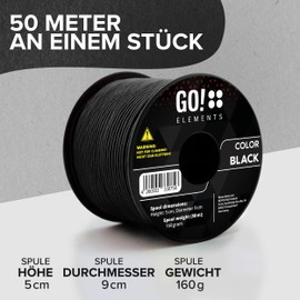 GO!elements 50 m Paracord 2 mm Rope Made of Tear-Resistant Nylon Cord – Paracord 100 Type I Survival Cord – Tear-Resistant up to 45 kg – Suitable as All-Purpose Rope, Repair Cord, Mason's Cord,
