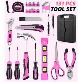 DIFFLIFE Tool Set Pink-131 Piece - General Household Hand Tool Kit with Plastic Toolbox Storage Case(Pink)