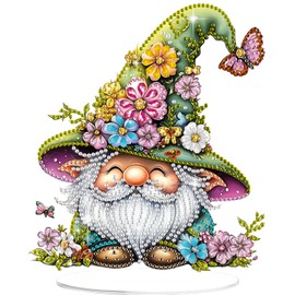 Diamond Painting Desktop Ornament, Gnome Flower 5D Diamond Art Kit for Adults, Crystal Diamond Gem Art Tabletop Ornaments Double Sided, Stand Up Diamonds Painting Crafts for Home Decor, Box Package