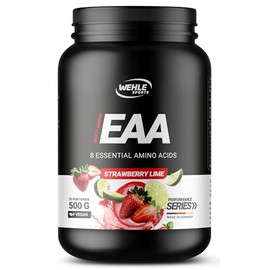 Wehle EAA Powder 500 g, Fine Amino Powder with 8 Essential Amino Acids, Human Code Formula, Delicious Taste & Top Solubility, Vegan Sugar, Amino Workout Drink (500 g, Strawberry Lime)