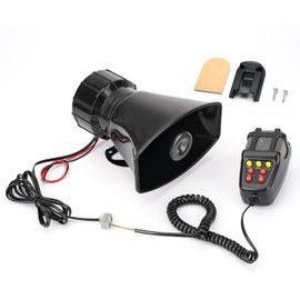 KERWINN Car Siren Horn 7 Tone with Microphone,Alarm Horn Siren 12V 100W Emergency Amplifier with Mic PA Speaker System Loud Car Alarm Police Ambulance Fire Hooter Traffic Sound