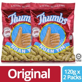 Ngan Yin Hand Thumbs Brand Original Classic Roasted Groundnuts Peanuts Fragrant Cap Tangan Snacks Kacang Halal Food Teatime Malaysia 120g (4.23oz) x 2 Packs