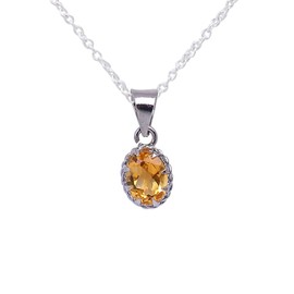 Gemkora Natural Citrine Gemstone Brilliant Oval Dainty Pendant Necklace, Zodiac, November Birthstone, Healing Crystals Women Jewelry in 925 Sterling Silver Chain 18 inch, 100% Real Stone
