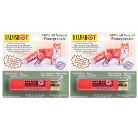 BALMSHOT Pomegranate Lip Balm SPF 15 (2-Pack) – Natural Beeswax Chapstick, Moisturizing Lip Protector for Very Dry Lips, 20-Gauge Brass Shotgun Shell Case, Outdoor Heat Tolerant, Made in USA