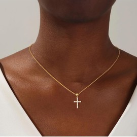 CHESKY Cross Necklace for Women Trendy, Dainty 14K Gold Plated Cubic Zirconia Cross Pendant Necklace for Womens Cute Simple Diamond Cross Charm Necklace Waterproof Jewelry for Women Gifts