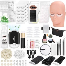 Lashes Kit for Eyelash Extension Beginners 470PCS Professional Lash Mannequin Head Practice with Everything Glue Shampoo Fan  Supplies - Color: Black Set