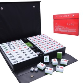 drizzle Chinese Mahjong Game Set - 146 Medium Size Tiles 1.3inch with Instructions - Professional Mah Jong Play Green [專業中式麻將]