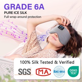 LC-dolida Bluetooth Sleep Mask with Headphones, 6A Ice Silk Bluetooth Sleeping Mask 200% Blackout Eye mask with Bluetooth Headphones for Travel/Nap/Yoga/Meditation/Relaxation