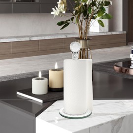 Decorative Paper Towel Holder, Silver Crystal Paper Towel Dispenser, Crushed Diamond Home Decor Toilet Roll Holder Stand with Heavy Base, Freestanding Paper Holder for Kitchen, Bathroom (Round/Silver)