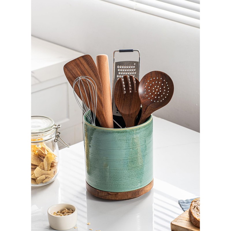 Utensil Holder, 360° Rotating Extra Large Ceramic Kitchen Utensil Holder