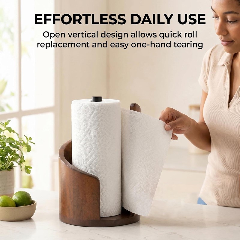 VANWYCHEN Wooden Paper Towel Holder(Brown), for Jumbo Rolls