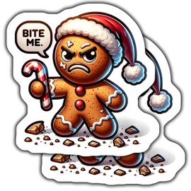 2-Pack 5-Inch Christmas Gingerbread Stickers - Funny Angry Gingerbread Man Decals - Holiday Car Decals - Festive Laptop Stickers - Cute Candy Cane - CCSTICKER13142