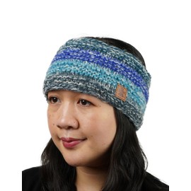 Pachamama Women Wool/Mohair Ear Warmer Headband Fleece Lined Handknitted Neutral Blue One-Size Handmade Fair Trade