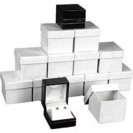 FindingKing 12 Earring Boxes Black Faux Leather Jewelry Display Box