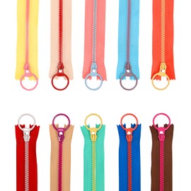 20Pcs Colorful Resin Zippers with Ring Pulls for DIY Tailor Sewing Craft Accessories Mixed 10 Color - 12 Inch