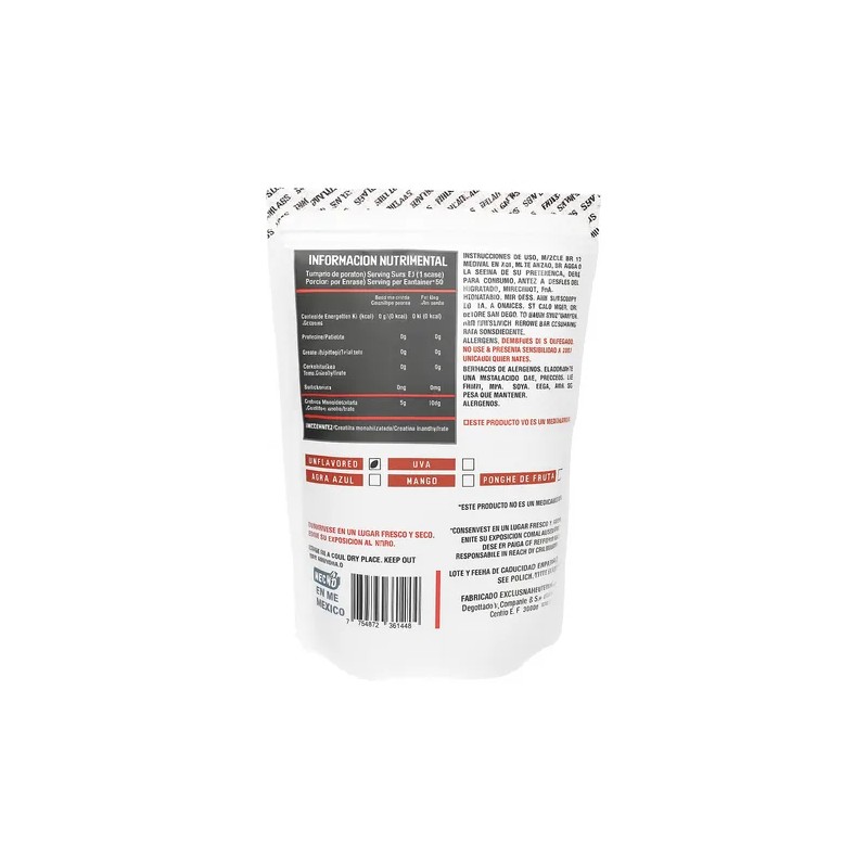 Creatina Monohidratada Ultra P 60 Servicios Sabor Sin Sabor