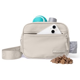 Pup Culture Cross Body Dog Training Treat Pouch | Removable for Anytime Puppy Training | Built-in Poop Bag Dispenser & Used Bag Holder | Stylish - Cream