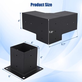 Pergola Brackets 4" x 4", 4 Pack 3-Way Angle Corner Brackets with 4 Pack Post Pergola Brackets, Powder Coated Pergola Hardware for Lumber Pergola Gazebo Sunroom Carport
