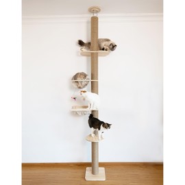 Cat Tree Floor to Ceiling Natural Sisal Rope Scratching Post Height:55.52-118.5 Inches Adjustable Cat Tree Cat Modern Activity Tree