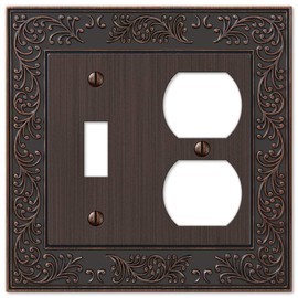 Amerelle 43TDVB English Garden Wallplate, 1 Toggle / 1 Duplex, Cast Metal, Aged Bronze, 1-Pack