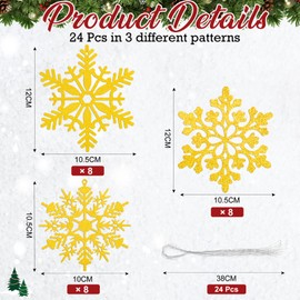 Becellen Pack of 24 Christmas Tree Decorations, Snowflakes, Glitter Paper Christmas Tree Decorations, Snowflake, Christmas Tree Decoration for Christmas Party Decoration