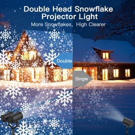 Christmas Double Head Snowflake Projector - GUSODOR Upgraded Multi-Mode, High Brightness, 360°Rotating, Waterproof - Suitable for Christmas, Yard, Indoor and Outdoor Holiday Decorations-Ice Blue