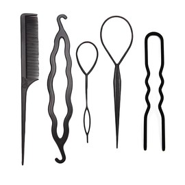 QOCUILC 4 Pieces Hair Braiding Tool Set with 5 Clips Tool Set for Making Bun Hair Braiding Tools Hair Styling Tools Hair Styling Tools for Girls and Women