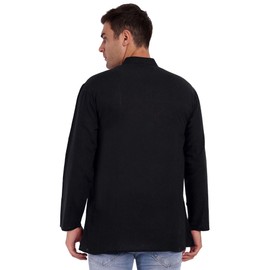 SKAVIJ Men's Tunic Cotton Button Down Kurta Summer Casual Shirt, black