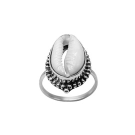 81stgeneration Natural Cowri Shell Boho Bali Vintage Style .925 Sterling Silver Ring for Women, Shell