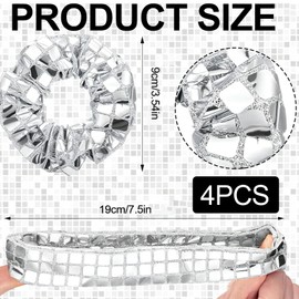 Pack of 4 Glitter Hair Bobbles, Disco Sequin Hair Scrunchies, Metallic Hair Accessories, Elastic Hair Bands, Silver Ponytail Hair Bobbles for Disco Party, Carnival, Theme Party, Birthday
