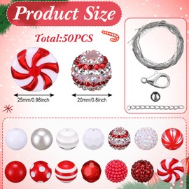 Sintuff 50 Piezas Abalorios Navideñas de Chicle Cuentas Acrílicas Navideñas de 20 mm Cuentas Sueltas Espaciadoras de Chicle para Navidad Bricolaje Pulsera Colgante Collar Decoración