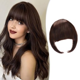 XFSRG Haarschmuck Bangs Clip Haare Haarverlängerungen Flat Bang mit Schläfen Echthaar Front Face Fringe Pony Haarteile Pony Extension für Frauen das Tägliche Tragen(Dunkelbraun)
