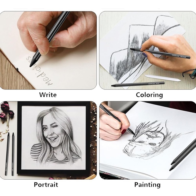 Yeenao Charcoal Pencils Set,6 Pieces Charcoal Pencils and Sticks Set
