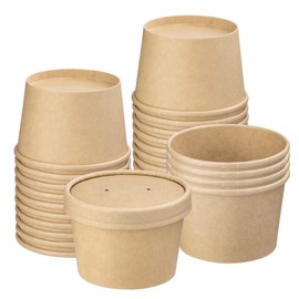 Wuadua 8 oz 25 Pack Paper Soup Containers, Disposable Paper Food Cups, Paper Soup Storage with Lids, Soup Cups Paper Ice Cream Cups, Great For Restaurants, Take Outs, or To-Go Lunch