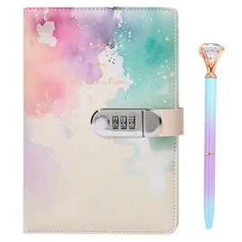 cobalt planet Keyed Journal for Girls A5 Size with Dial Lock with Ballpoint Pen Secret Notebook Gift (Marble)