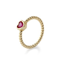 Precious Pieces 14K Gold-Plated Twisted Rope Band Baby Ring with Ruby July CZ Birthstone Heart for Babies, Infants, Toddlers, Kids, and Little Girls (Size 2)