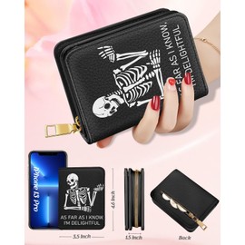 Bistup Credit Card Holder Wallet for Women Cute Leather Ladies Teen Girls Female Cardholder Wallets Accordion Purse Small Medium Aesthetic Print Skeleton Modern Design Rfid Zipper Around