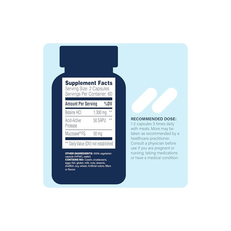 Enzyme Science Betaína Hcl 120 Cápsulas Suplemento Acidez Estomacal Inddigestión
