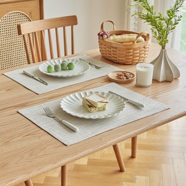 Softalker Faux Linen Placemats Set of 6-12 x 18 Inch, Heat Resistant Double Layered Durable Burlap Farmhouse Place Mats, Non-Slip Washable Rustic Table Mats for Dining, Kitchen, Party（Cream