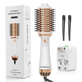 Plavogue Dual Voltage Blow Dryer Brush for European Travel,110V-240V Hot Air Brush with Volumizer, Negative Ionic Anti-Frizz - Styling Brush with Ceramic Coating for Long/Mid Hair Types, Oval Shape