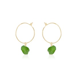 Peridot Raw Nugget Hoop Earrings in 14k Gold Fill