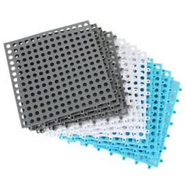 12 Pack 11.8" x 11.8" Interlocking Rubber Floor Tiles Soft PVC Non Slip Splicing Shower Floor Mat Pool Bathtub Drain Tiles for Flooring, Drainage Mats for Pool, Deck, Patio, Basement, Kennel, Poultry