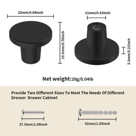 BIGLUFU Round Cabinet Knobs, Pack of 6 Black Furniture Knobs, 25 mm Brass Cabinet Handles with Screws for Wardrobe, Dresser, Drawers